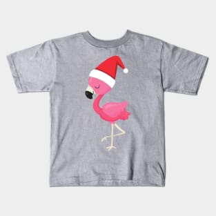 Christmas Flamingo, Pink Flamingo, Bird, Santa Hat Kids T-Shirt